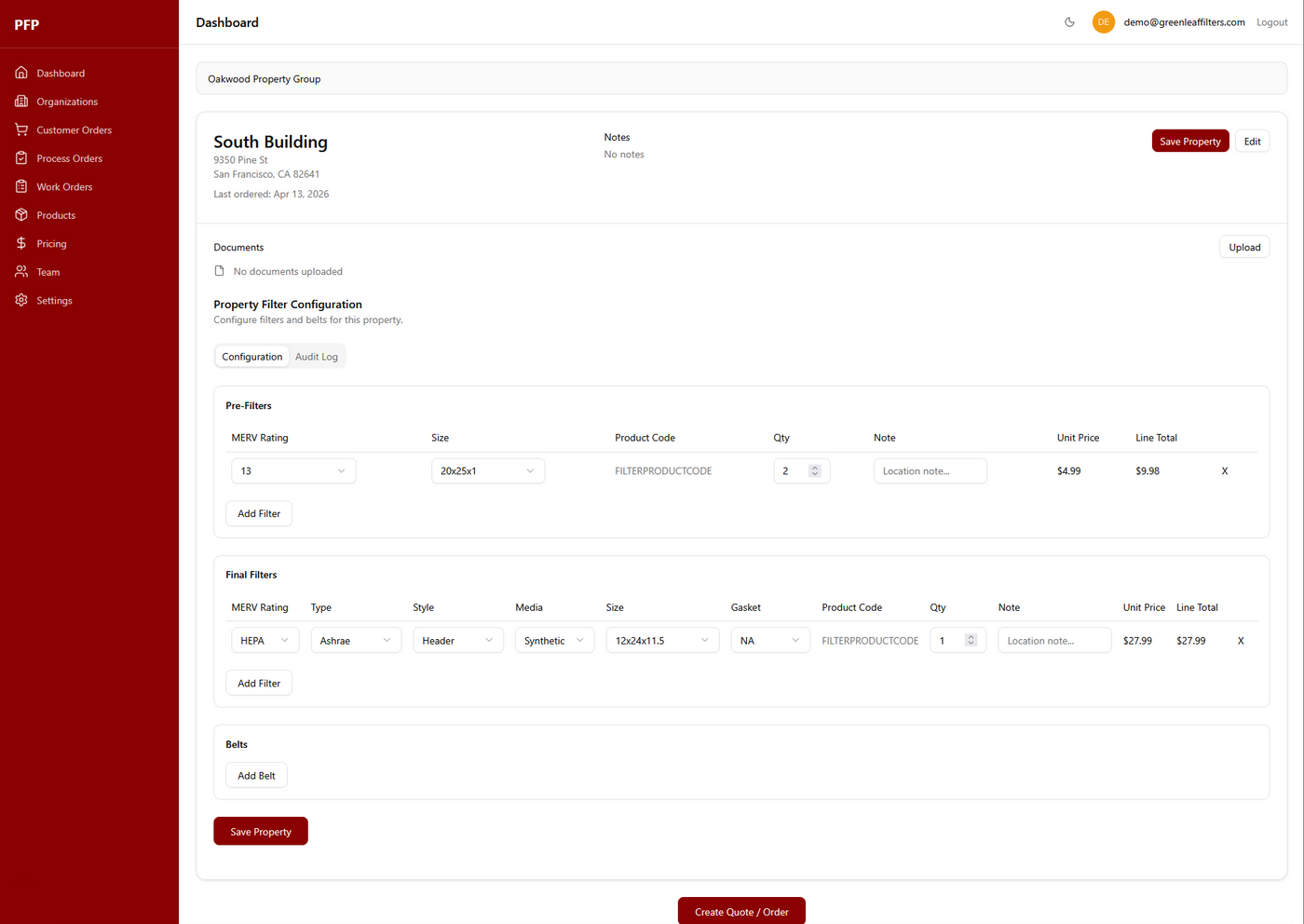 Filter configuration screenshot