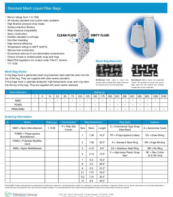 Standard Mesh Liquid Filter Bags - Pure Filtration Products